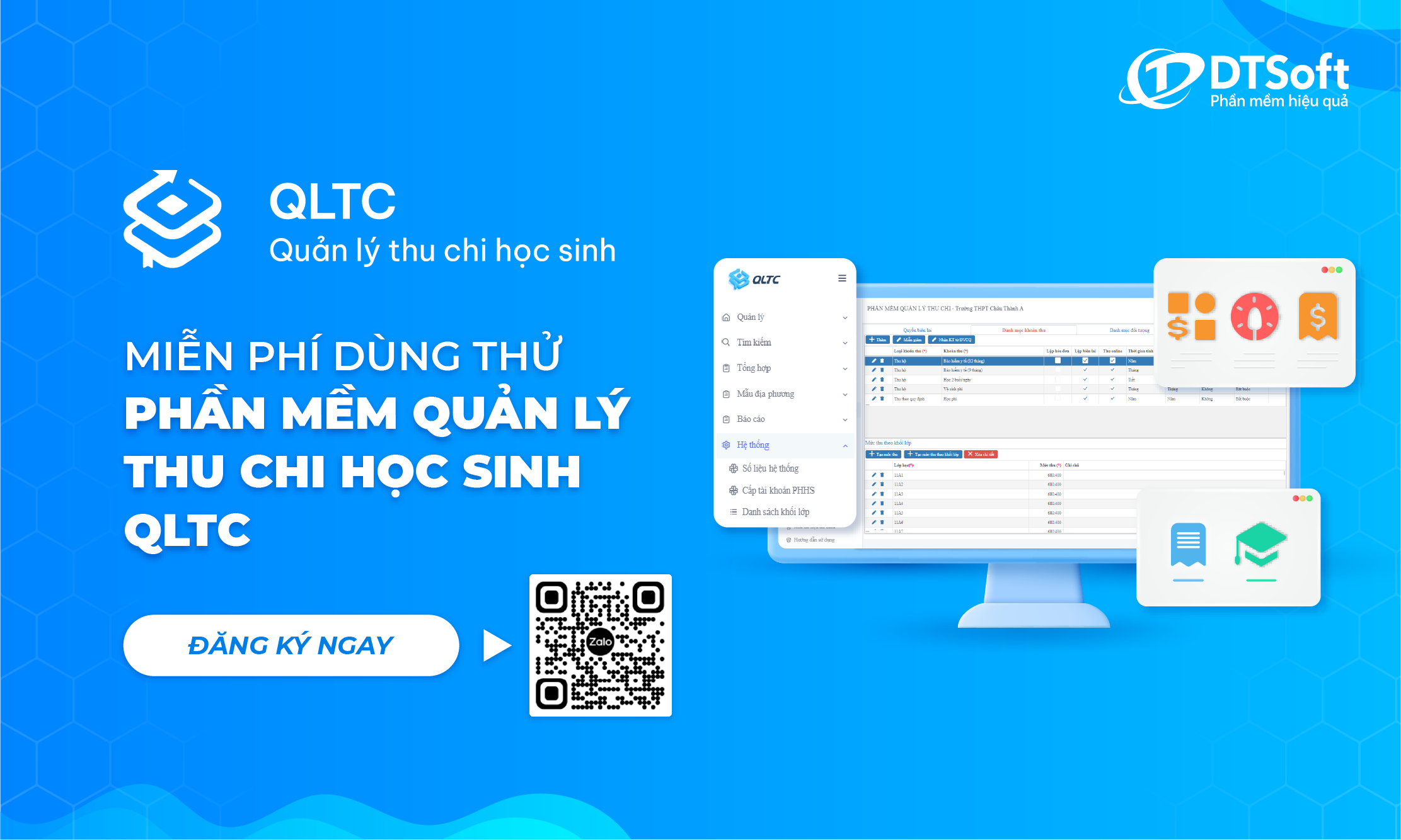 Dùng thử miễn phí | Giải pháp quản lý thu học phí  | DTSoft QLTC